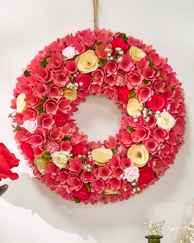 Wooden Pink Rose Spring Wreath