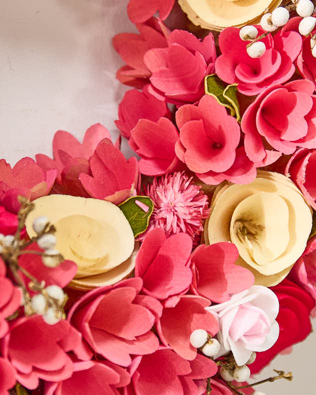 Wooden Pink Rose Spring Wreath