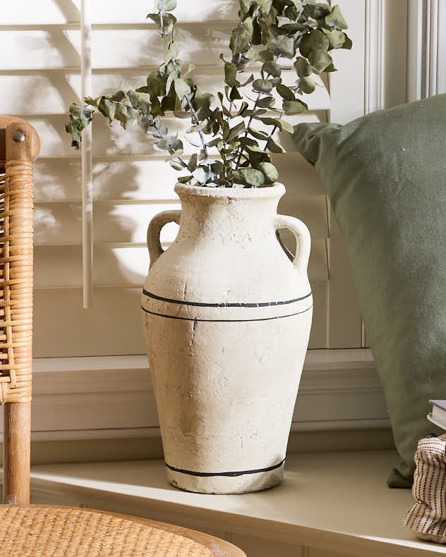 Tall White Stone Striped Vase