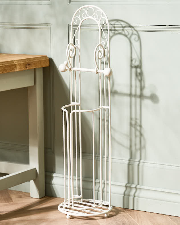 White Scrollwork Toilet Roll Stand