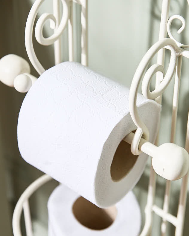 White Scrollwork Toilet Roll Stand