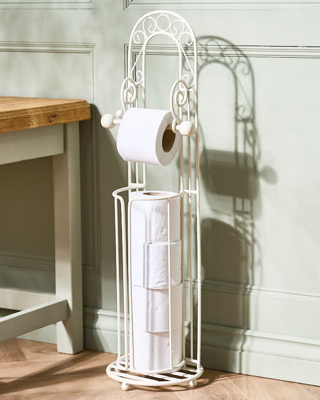 White Scrollwork Toilet Roll Stand