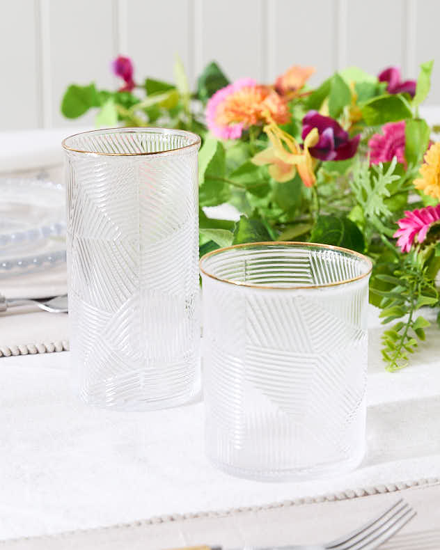 Set of 2 Textured Gold Drinking Glasses