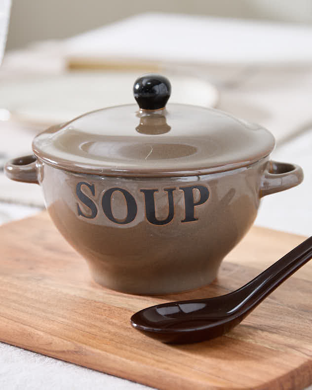 Little Ceramic Soup Bowl & Spoon