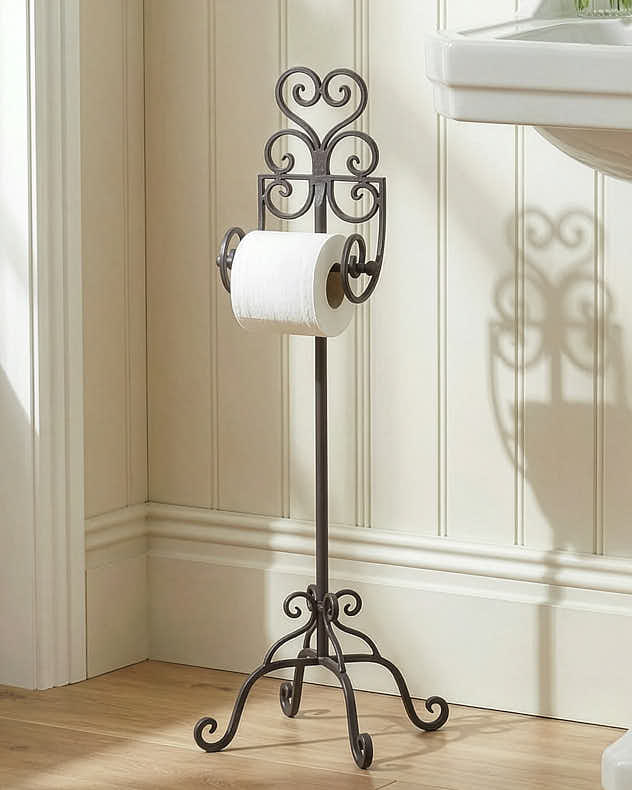 Brown Recycled Iron Toilet Roll Holders - Freestanding Heart Toilet Roll Holder
