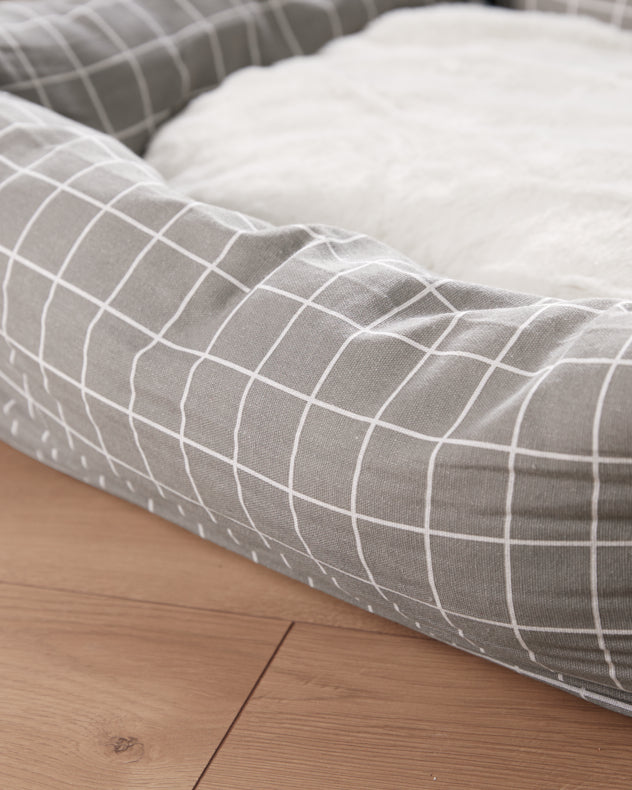 Personalised Large Grey Check Sofa Dog Bed