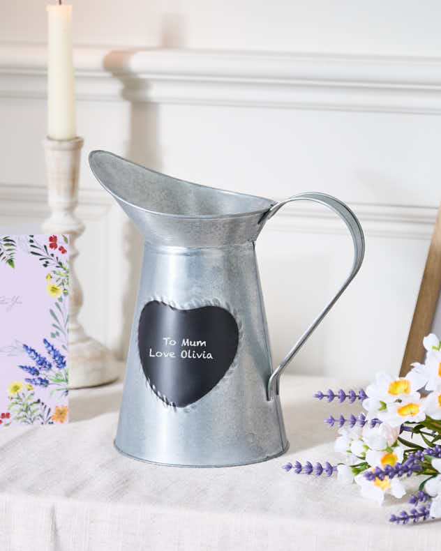 Silver Jug Vase with Chalkboard Heart