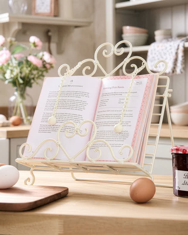 Cream Recycled Iron Recipe Book Stand - Country Cream Vintage Recipe Cookbook Stand
