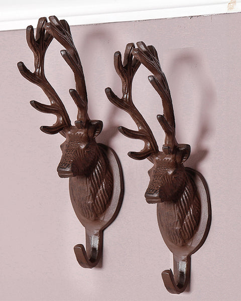 Set of 2 Cast Iron Stag Coat Hooks Dibor