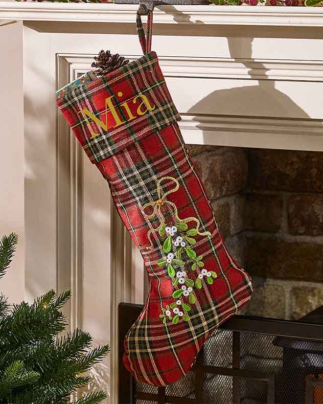 Red & Green Poly blend fabric Stockings - Personalised Red Tartan Stocking