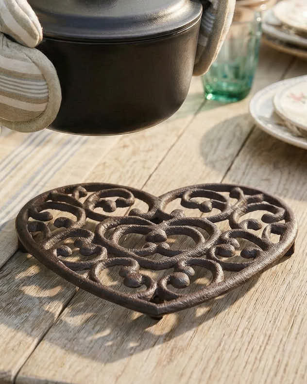 Brown Recycled Iron Trivets - Heart Shaped Cast Iron Trivet