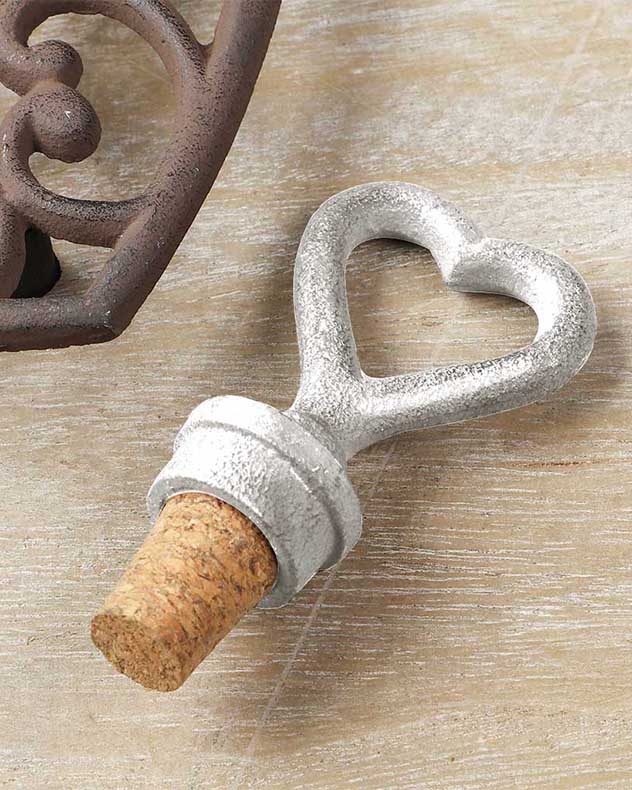 Silver Recycled Iron Bottle Stoppers - Silver Heart Bottle Stopper