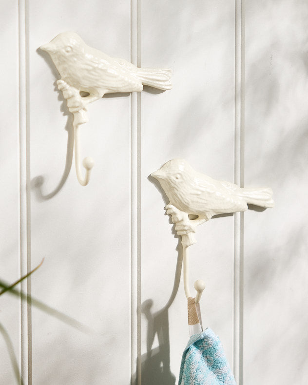 2 Ivory Bird Wall Hooks