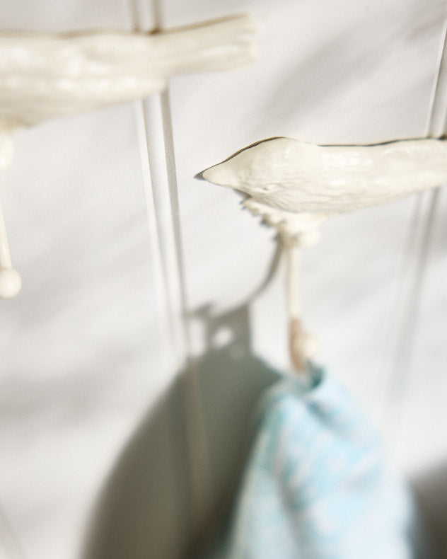 2 Ivory Bird Wall Hooks top view