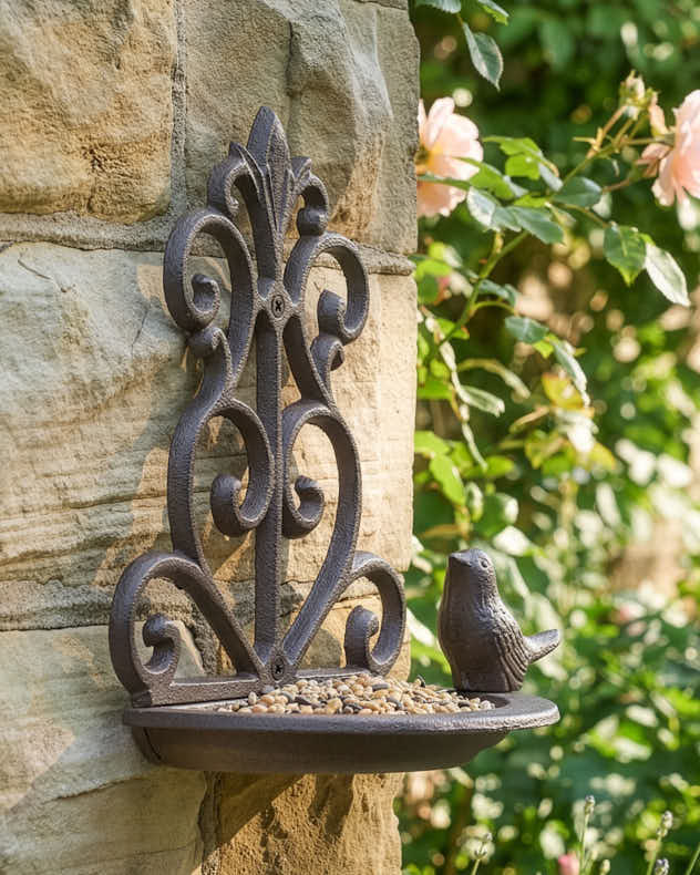 Brown Recycled Iron Bird Feeders - Wall Mounted Garden Bird Feeder