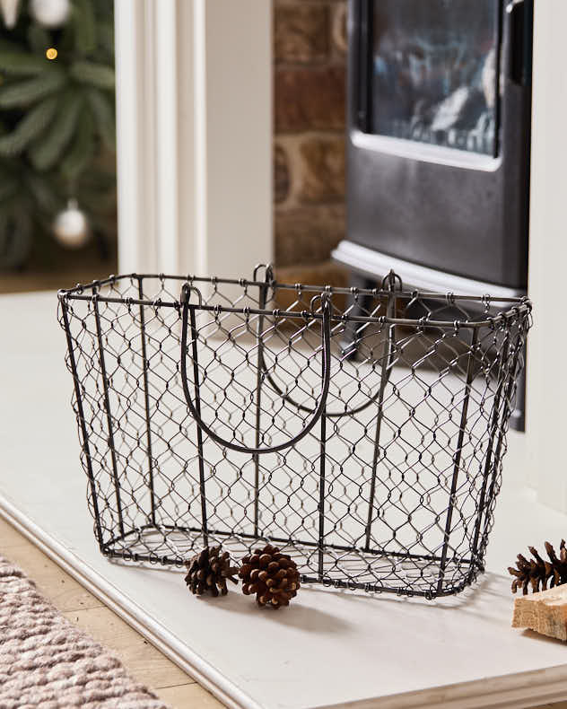 Black Chicken Wire Kindling Basket