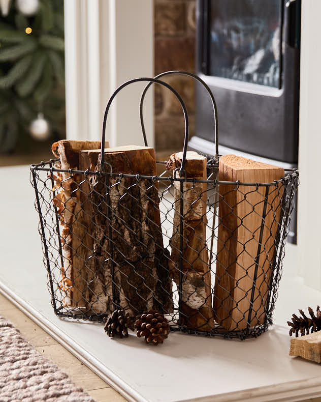 Black Chicken Wire Kindling Basket