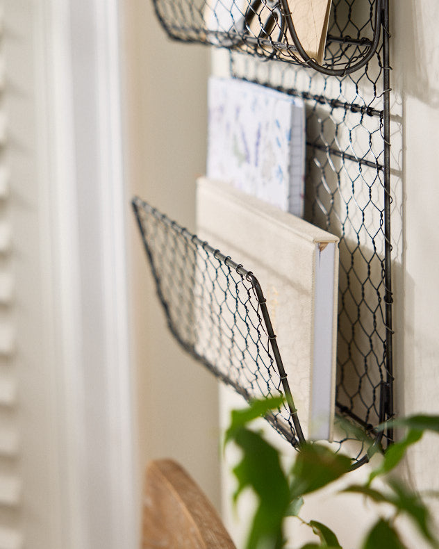 Black Wire Wall Mounted Magazine Rack side view