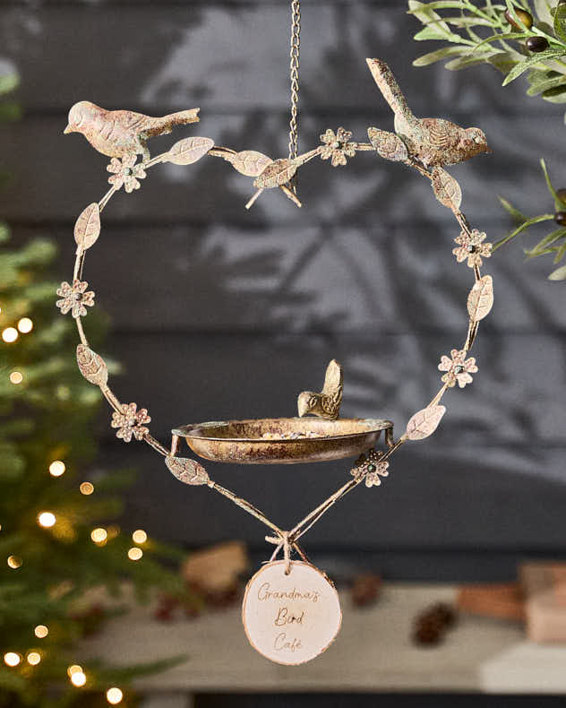 Personalised Brass Hanging Heart Garden Bird Feeder