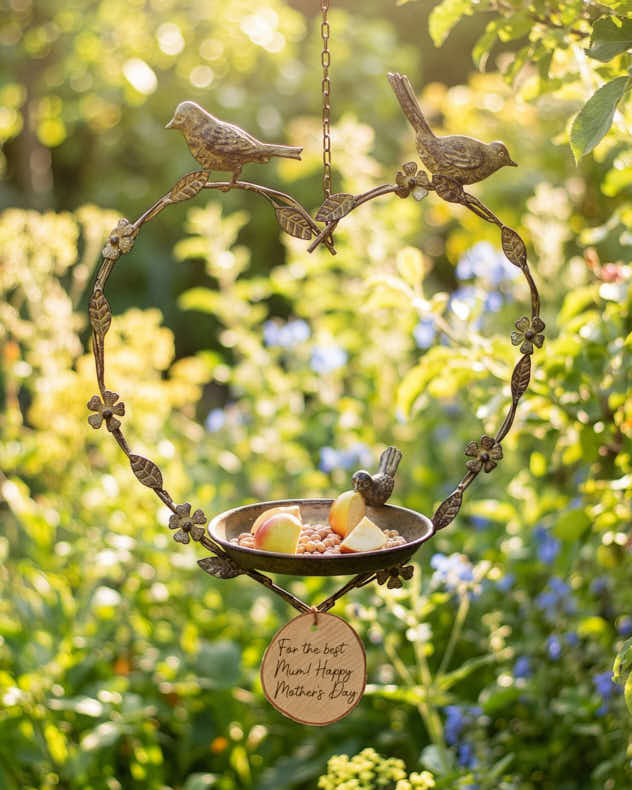 Gold Iron Bird Feeders - Personalised Brass Hanging Heart Garden Bird Feeder