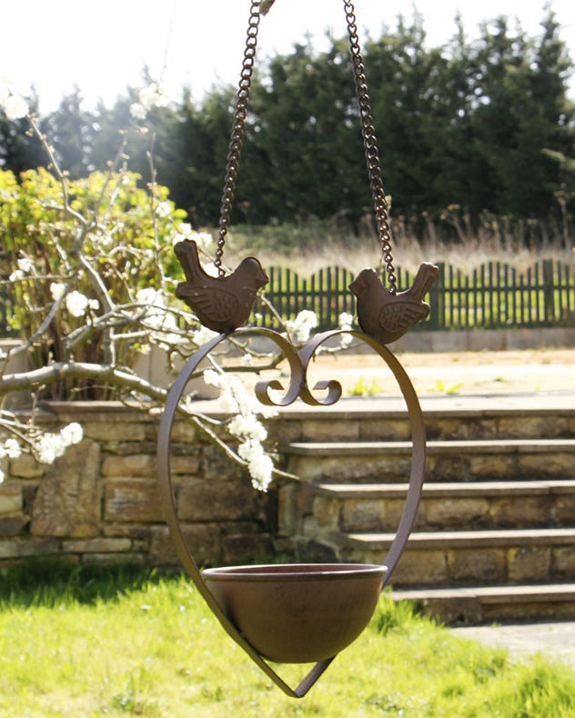 Brown Hanging Heart Bird Feeder