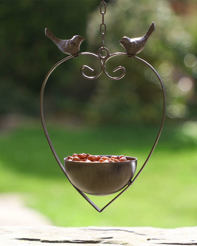 Brown Hanging Heart Bird Feeder