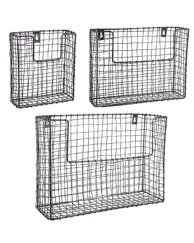 Set of 3 Wall Mounted Wire Storage Baskets