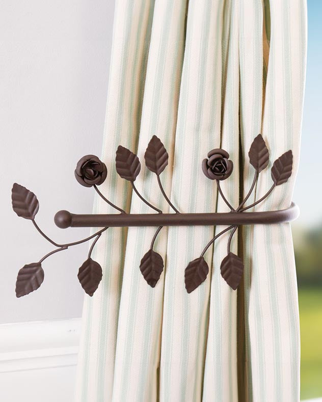 Brown Recycled Iron Home Accessories - Set of 2 Brown Rose Curtain Tie Backs