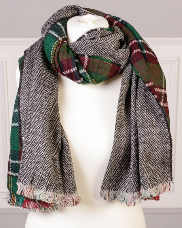 Reversible Navy & Green Plaid Scarf