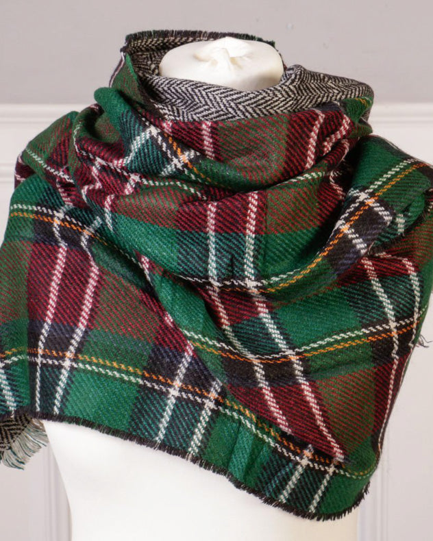 Reversible Navy & Green Plaid Scarf