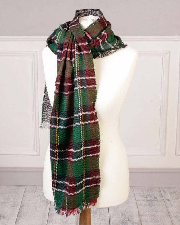 Reversible Navy & Green Plaid Scarf