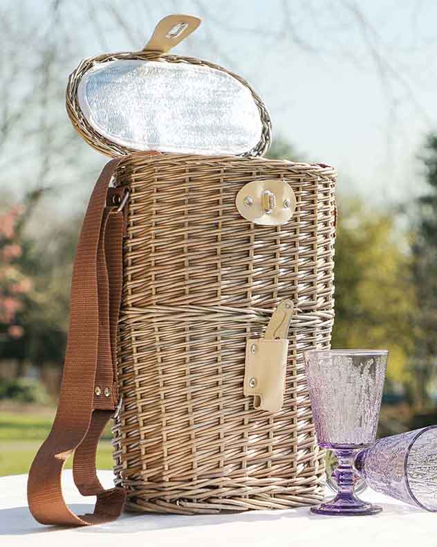 Wicker Two Bottle Carrier with Canvas Carry Strap