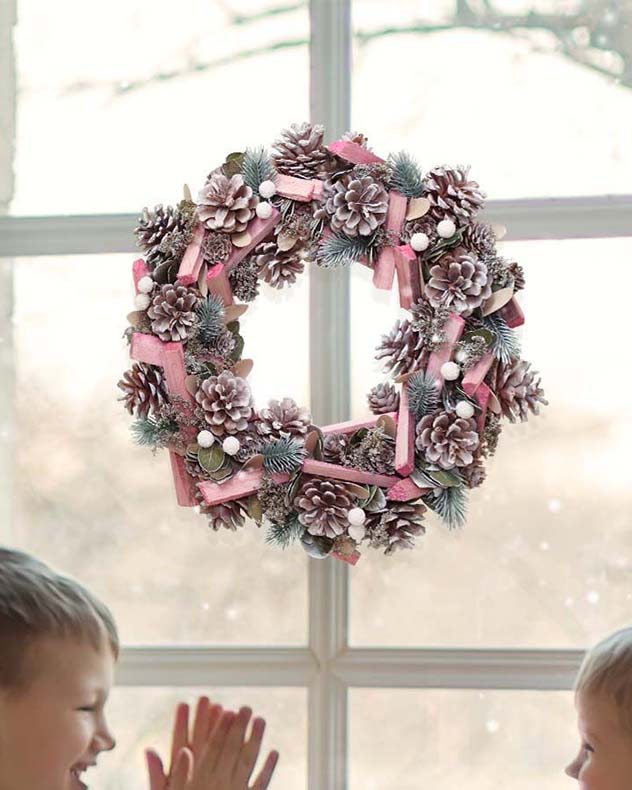 Festive Pink Frosted Indoor Wreath 33cm