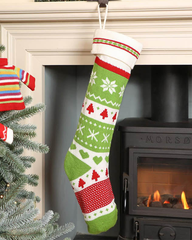 Stockings White Polkadot - Fair Isle Knitted Christmas Stocking