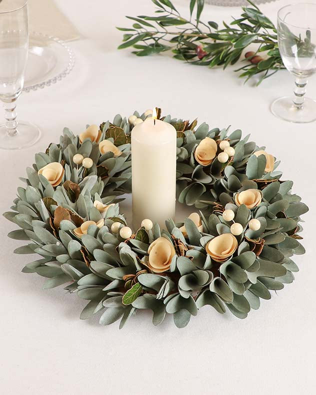 Winter Roses Candle Holder Centrepiece