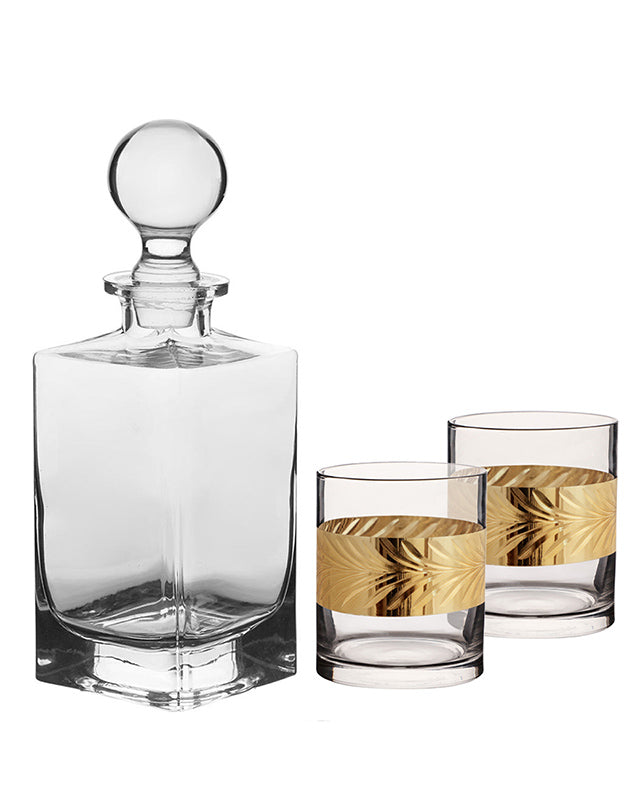 Luxury Decanter and Gold Band Tumblers
