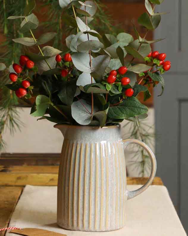 Ribbed Blue Pitcher Jug Vase