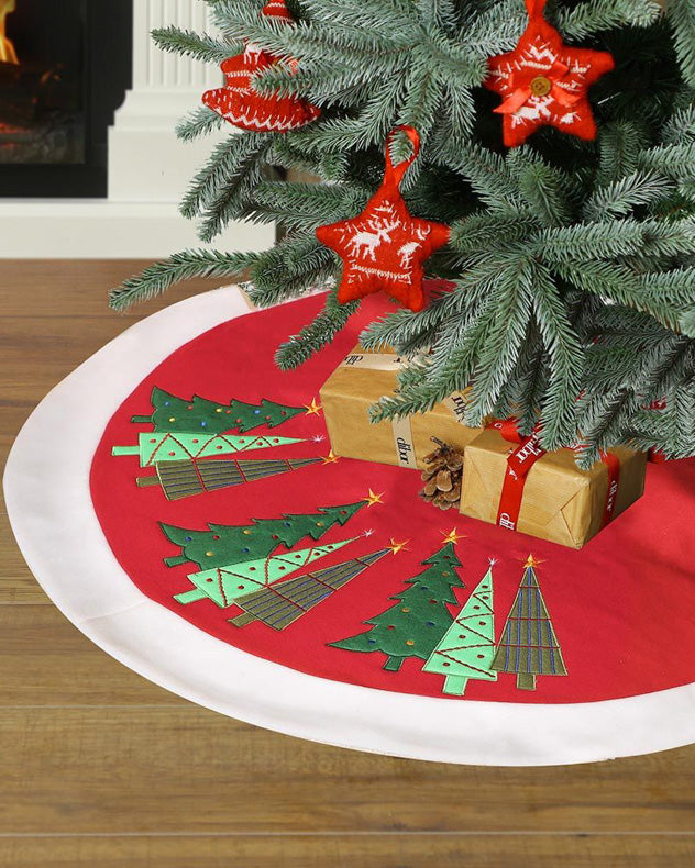 Tree Skirts - Red Embroidered Tree Skirt