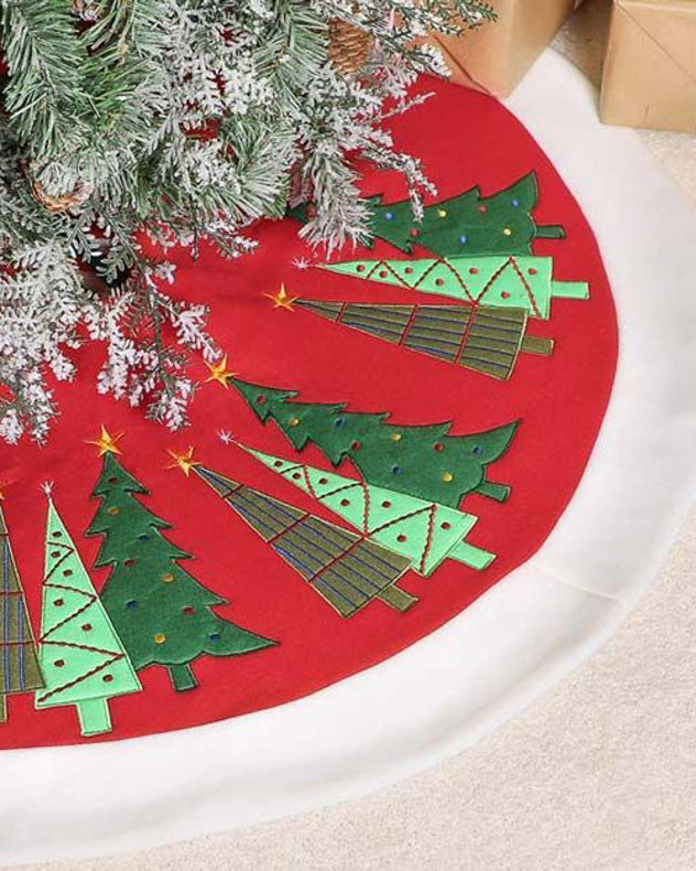 Tree Skirts - Red Embroidered Tree Skirt