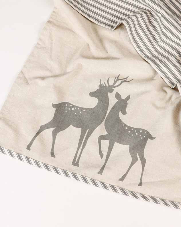 Set of 2 Grey Stripe Deer Tea Towels