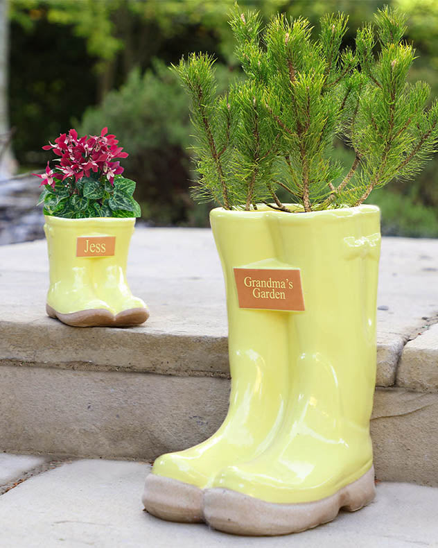 Personalised Sunshine Yellow Little & Large Planter Set