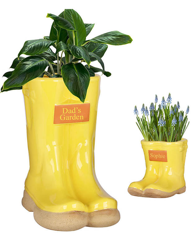 Personalised Sunshine Yellow Little & Large Planter Set