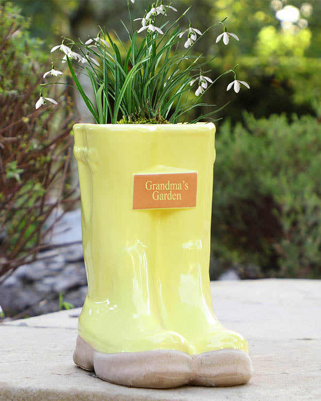 Personalised Sunshine Yellow Little & Large Planter Set