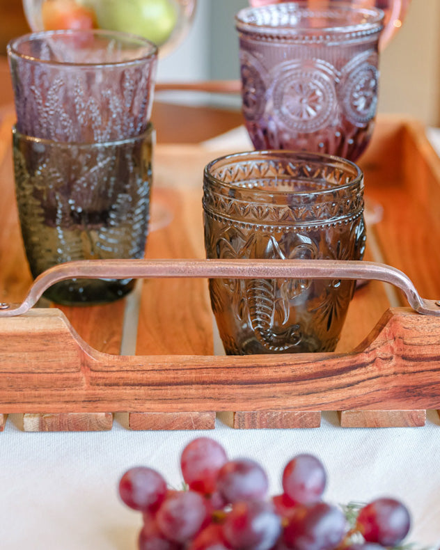 Acacia Wood Bar Tray with Copper Handles