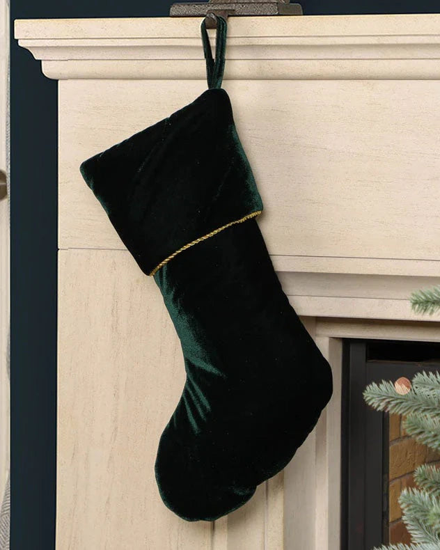 Green velvet christmas stocking