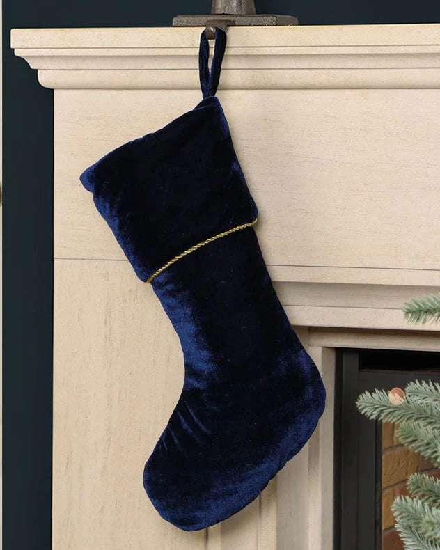 Blue velvet christmas stocking