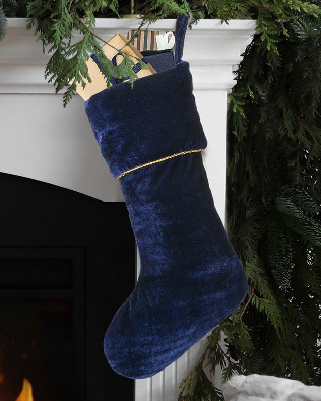 Blue & Gold Velvet Stockings - Knightsbridge Moonlight Blue Velvet Stocking