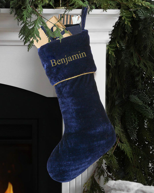 Personalised Knightsbridge Moonlight Blue Velvet Christmas Stocking