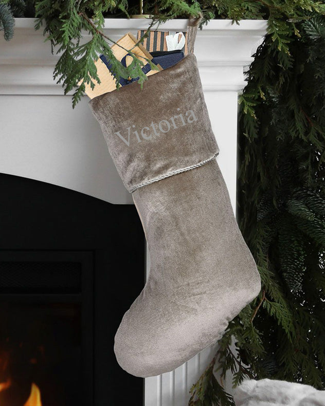 Personalised Knightsbridge Silver Grey Velvet Christmas Stocking