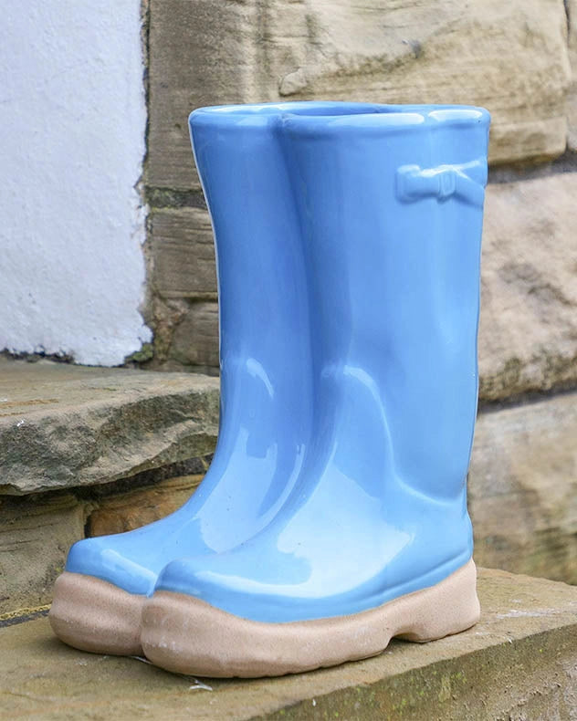 Bright Blue Large Wellington Boot Planter